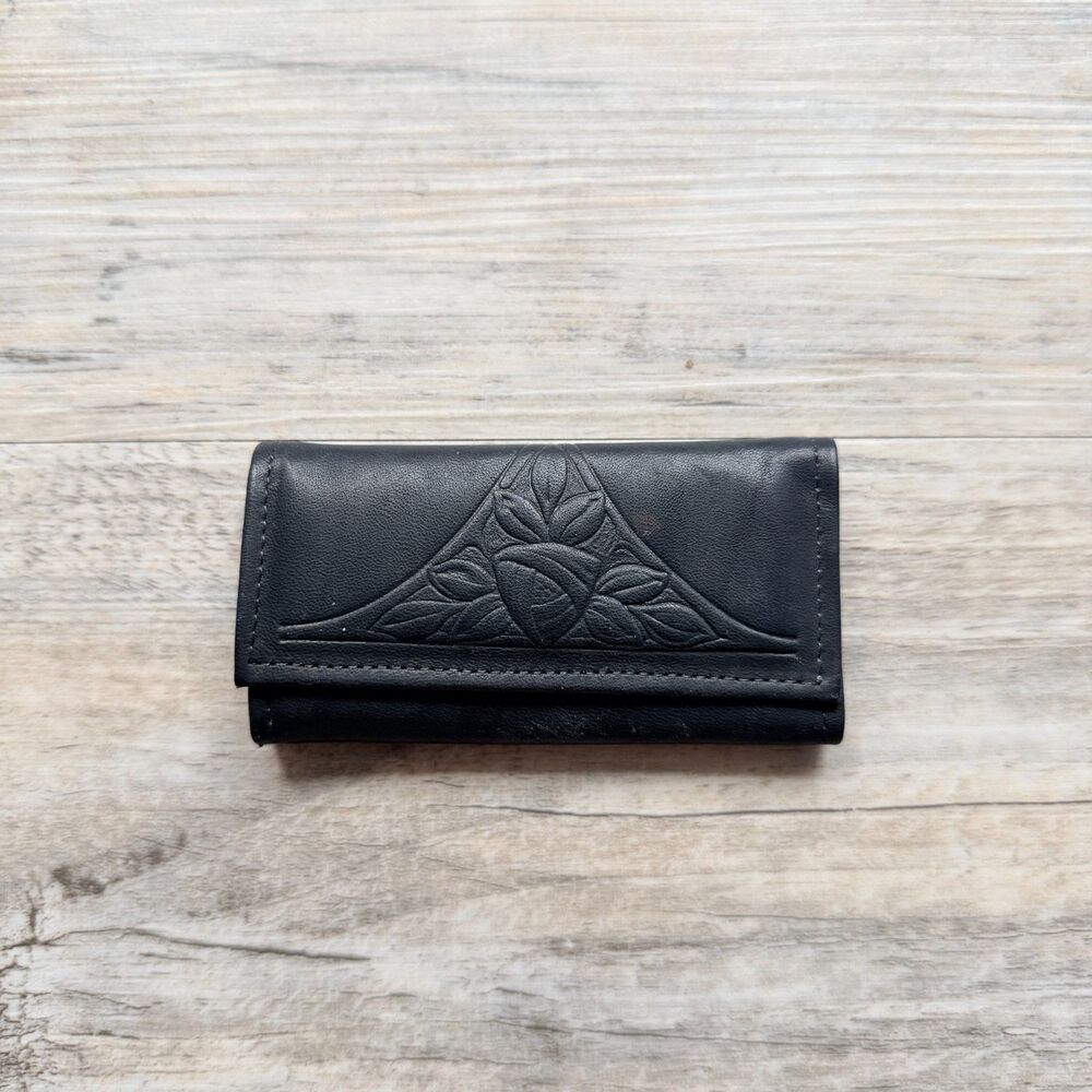 Vintage Rolfs Cowhide Genuine Leather Black Key Holder Wallet Organizer Embossed